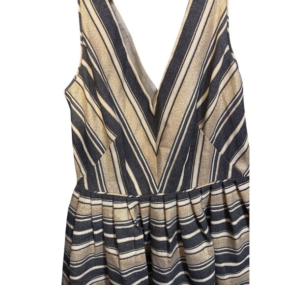 J. Crew Metallic Gold & Black Striped Sleeveless Fit & Flare Mini Dress Size 4 - Picture 3 of 6